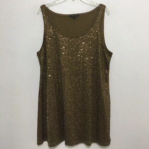 Eileen Fisher Brown Sequin Tank Top 100% Silk Cami Dressy Medium